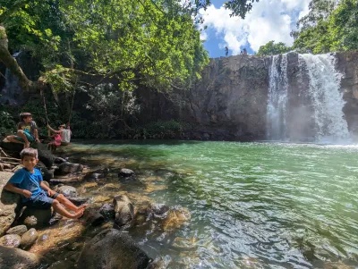 Family hike at Minissy Waterfall, Mauritius
